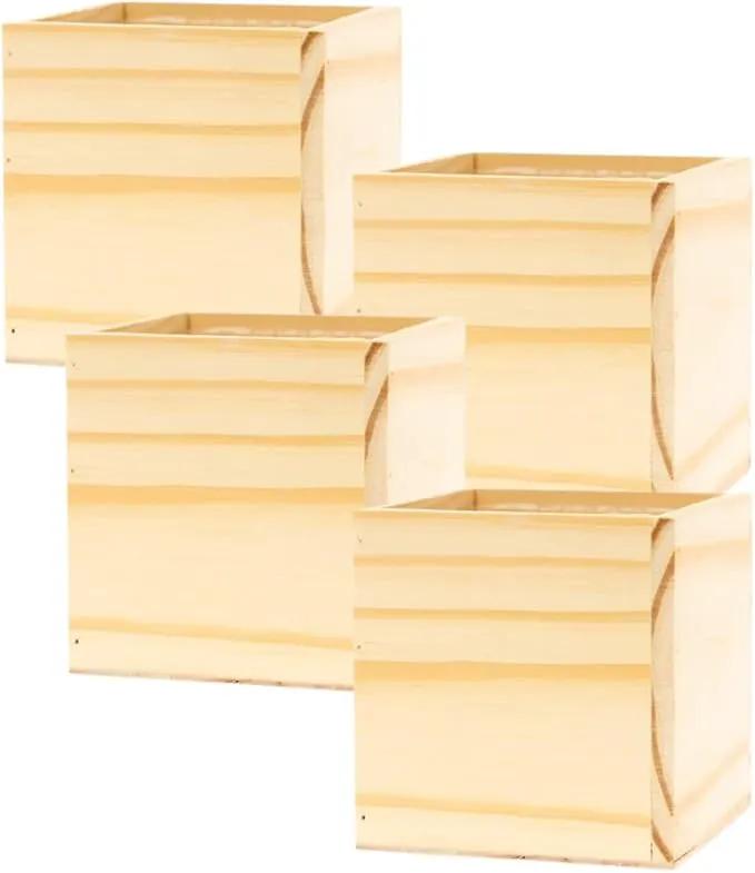 Wood Planter Box, 5 Inch Square, Rose Wood, Plastic Liner, Garden Centerpiece Display, Wedding Flowers Holder, Home and Venue Decor (5x5 Set of 4, Rose Wood) by GreenHaven Gardens