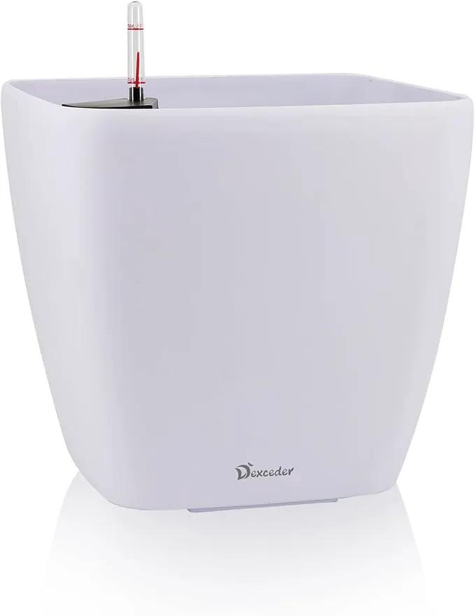 Dexceder 13x12 Self Watering Planter with Wheels Indoor Outdoor, Inner Mat Design, Thickened Large Floor Standing Flower Plant Pot with Water Level Indicator (White Matte) by GreenHaven Gardens
