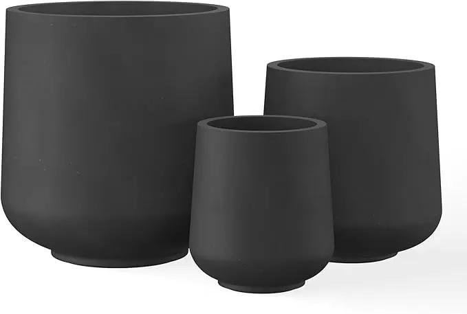 Kante 15.3"+11.6"+8.2" Dia Round Concrete Planter, Large Outdoor Indoor Planter Pots with Drainage Holes and Rubber Plug for Home Garden Patio, Black by GreenHaven Gardens