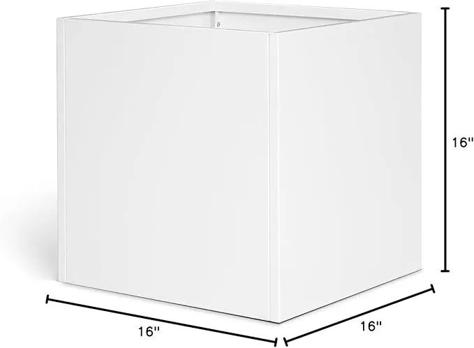 White Steel Planter Square Outdoor Planters Galvanized Steel Planter Box Indoor Metal Large Planters Cube Heavy Duty Flower Pot 16 Inch Modern Commercial Residential for Trees Patio Deck Yard Garden