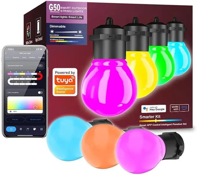 Smart Outdoor String Lights 20FT 20PCS G50 Led Bulb Outdoor APP& Remote Control Dimmable Music synic Timer speedness for Vacation Daily Camping Garden Yard Party Wedding Home Decoration by GreenHaven Gardens