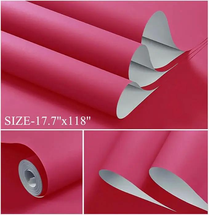 Dimoon 236''x17.7'' Pink Peel and Stick Wallpaper Contact Paper Modern Self Adhesive Wall Paper Removable Renter Friendly Textured Solid Color Shelf Cabinet Vinyl Roll (236''x17.7'',Rose Red) by GreenHaven Gardens