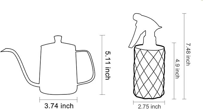 OFFIDIX Watering Can for Indoor Plants,Long Spout Metal Stainless Steel 21 oz/600 ml Watering Can with 14 oz/400ml Glass Plant Mister Spray Bottle for Plant Bonsai by GreenHaven Gardens
