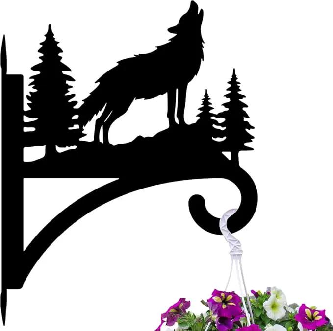 Peacoblue Iron Plant Hangers Hooks for Outdoor Indoor Hanging Plant Flower Fern Pots Lantern Bird Feeder,12"x15" Weather Resistant Metal Wall Holder for Porch Garden Farmhouse(Howling Wolf and Forest) by GreenHaven Gardens
