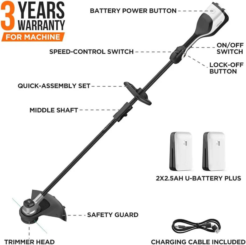 Litheli 2x20V 14" Brushless Cordless String Trimmer, Battery Powered Weed Eater, U20 Series Grass Trimmer with 2.5Ah Battery, Dual Line Bump Feed for Lawn Trimming, Lawn Care by GreenHaven Gardens