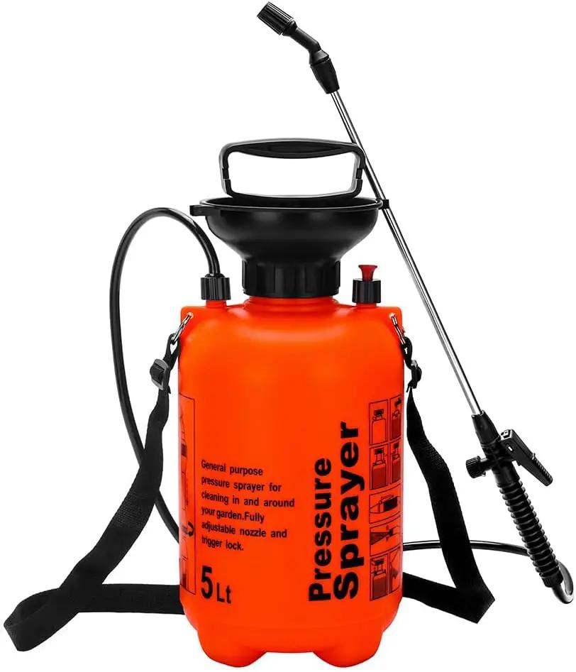 NewBeeclassic 1.3Gal/5L Garden Sprayer, Pressurized Water Spray Bottle with Adjustable Shoulder Strap Pump Pressure Sprayer for Weeds, Lawn Care & Pesticides (Orange) by GreenHaven Gardens