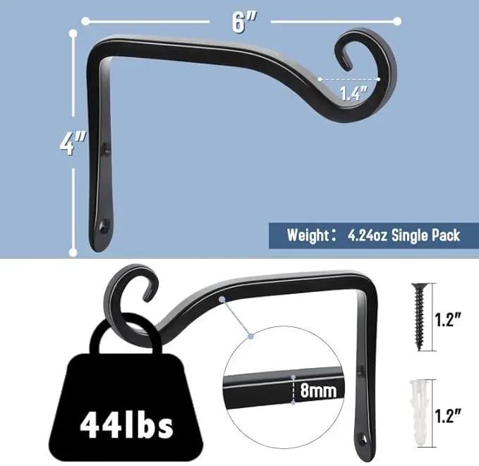 FEED GARDEN Hanging Plant Bracket 2 Pack 6 Inch Hand-Forged Plant Hangers for Outdoor with Screws by GreenHaven Gardens