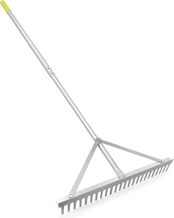 Colwelt Landscape Rake - 24Tines, Aluminum Head with 68" Handle, 24" Width for Beach & Lawn Care by GreenHaven Gardens