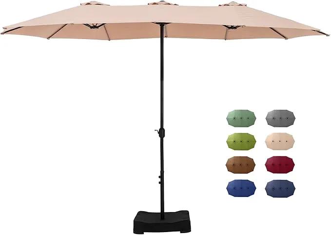 GREEN PARTY 15 ft Rectangle Patio Umbrella with Base Included, Double-Sided Table Umbrella with Crank, Large Outdoor Umbrellas for Patio Poolside Garden Backyard, Beige by GreenHaven Gardens