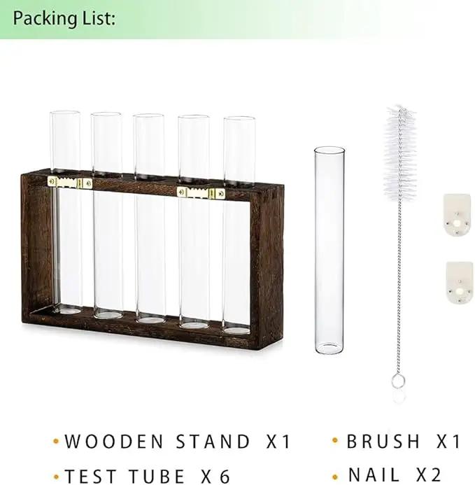 Ivolador Plant Propagation Station Terrariumin Wall Test Tube Vases Bud Tabletop Glass Wooden Stand with 5 Propagation Tubes for Propagating Hydroponic Plants Home Garden Wedding Decoration-Brown by GreenHaven Gardens