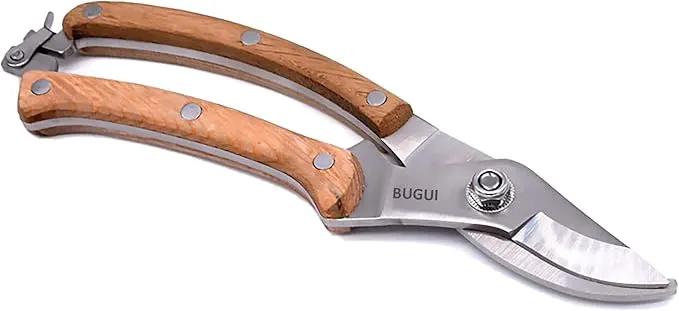 BUGUI Wood Handle Pruning Shears, SK-5 Steel Blade, 1-inch Cutting Capacity, Sharp, Well Designed Garden Shears, 8" by GreenHaven Gardens