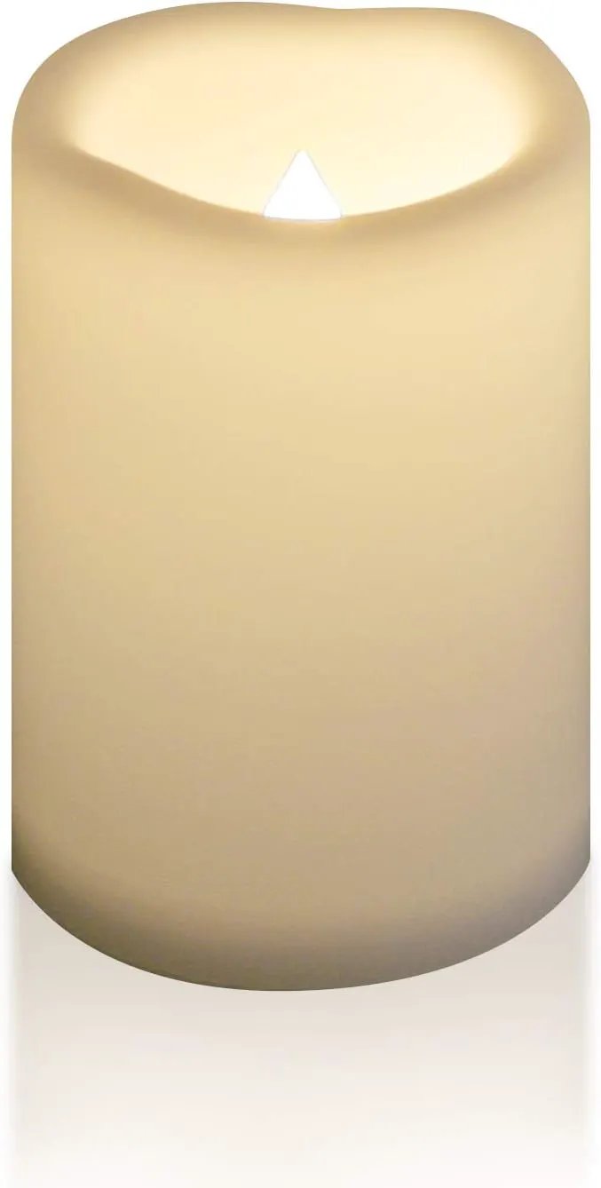 CANDLE CHOICE Waterproof Outdoor Battery Operated Flameless Candle Remote Timer Large Tall White Plastic Realistic Flickering Electric LED Pillar Lantern Garden Wedding Christmas Decorations 4”Dx6”H by GreenHaven Gardens