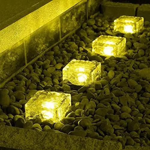 Solar Outdoor Ice Cube Lights for Garden Decoration, 2.8 ”x 2.8” Frosted Acrylic Brick Waterproof Solar Landscape Lights for Tabletop Garden Yard Patio Pathway Decor (Warm White) (1 Piece) by GreenHaven Gardens