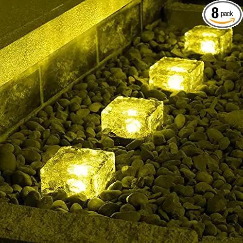 Solar Outdoor Ice Cube Lights for Garden Decoration, 2.8 ”x 2.8” Frosted Acrylic Brick Waterproof Solar Landscape Lights for Tabletop Yard Patio Pathway Decor (Warm White) (8 Pieces) by GreenHaven Gardens