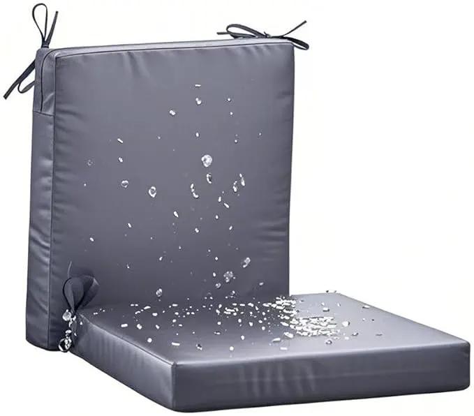 18 x 18 Inch Outdoor Chair Cushions for Patio Furniture, UV Resistant Non Slip Waterproof Replacement Patio Seat Cushion with Ties Set of 2, Dark Grey by GreenHaven Gardens