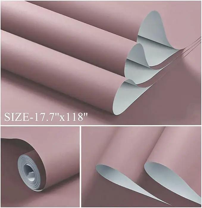 Dimoon 236''x17.7'' Pink Peel and Stick Wallpaper Contact Paper Modern Self Adhesive Wall Paper Removable Renter Friendly Textured Solid Color Shelf Cabinet Vinyl Roll (236''x17.7'',Grey Pink) by GreenHaven Gardens