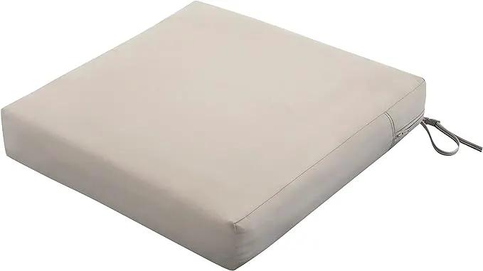 Classic Accessories Ravenna Water-Resistant 23 x 23 x 5 Inch Square Patio Seat Cushion Slip Cover & Foam, Mushroom, Lounge Chair Cushion by GreenHaven Gardens