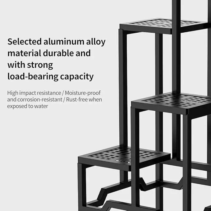 Plant Stand - Aluminum Indoor/Outdoor Flower Rack, Waterproof & Rust-Proof, Stable Support for Pots, Perfect for Living Room, Balcony, Garden, and Office (Black, 4 Tier) by GreenHaven Gardens