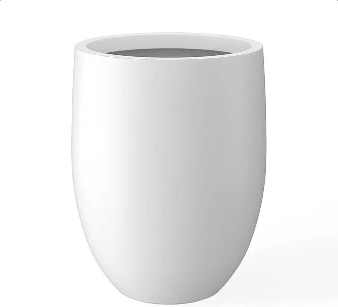 Kante 21.7" H Snow White Concrete Tall Planter, Large Outdoor Indoor Decorative Pot with Drainage Hole and Rubber Plug, Modern Round Style for Home and Garden by GreenHaven Gardens