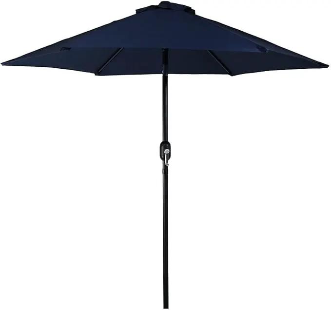 Sunnydaze Outdoor Patio Umbrella - Polyester Table Market Umbrella with Push-Button Tilt and Crank - 6 Sturdy Ribs - Blue - 7.5ft by GreenHaven Gardens