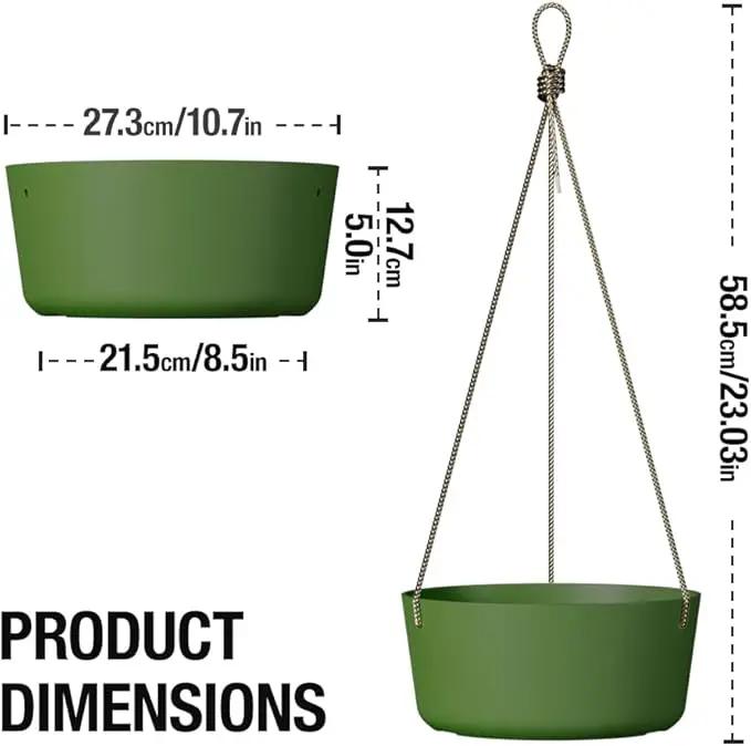 10.7 Inch Hanging Planter for Outdoor Indoor Plants，2 Pack Hanging Flower Pots with Drain Holes for Garden Home Decor Use (Dark Green) by GreenHaven Gardens