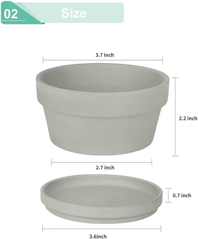 vensovo 3.7 Inch Grey Terracotta Shallow Succulent Pots - 6 Pack Terra Cotta Clay Pot with Saucer, Cacuts Indoor and Outdoor Planters with Drainage Hole by GreenHaven Gardens