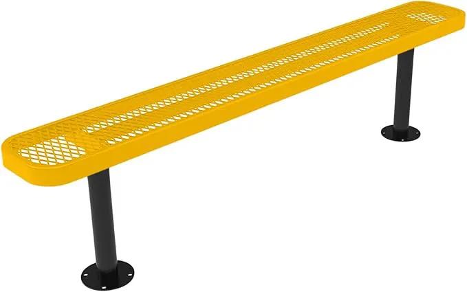Heavy-Duty Outdoor Bench Thermoplastic Coated, Expanded Metal, Commercial-Grade Seating, Made in America (Surface Without Back, 6 Ft, Textured Yellow) by GreenHaven Gardens
