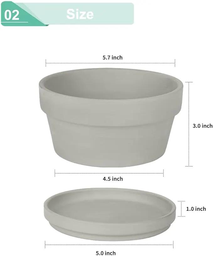 vensovo 5.7 Inch Grey Terracotta Shallow Succulent Pots - 6 Pack Terra Cotta Clay Pot with Saucer, Cacuts Indoor and Outdoor Planters with Drainage Hole by GreenHaven Gardens