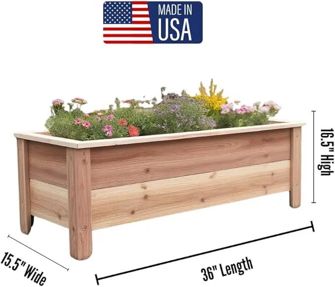 Handmade Custom Heavy Duty Rectangular Raised Cedar Wood Garden Planter Box – 46", 36", 24" – Indoor/Outdoor Farmhouse Style for Flowers & Vegetables – Made in USA (36" L x 15.5" W x 16.5" H) by GreenHaven Gardens