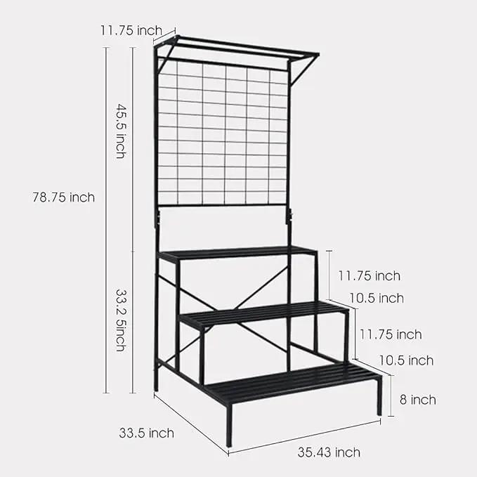 Zhongma 3 Tier Large Heavy Duty Plant Stand with Hanging Plant pot shelf, 35.43 x 33.27 x 78.74, Tall multi layer Plant Holder for Home, Garden, Each Tier: 35.43 L x 10.5W, Easy to Hold Large Plant by GreenHaven Gardens