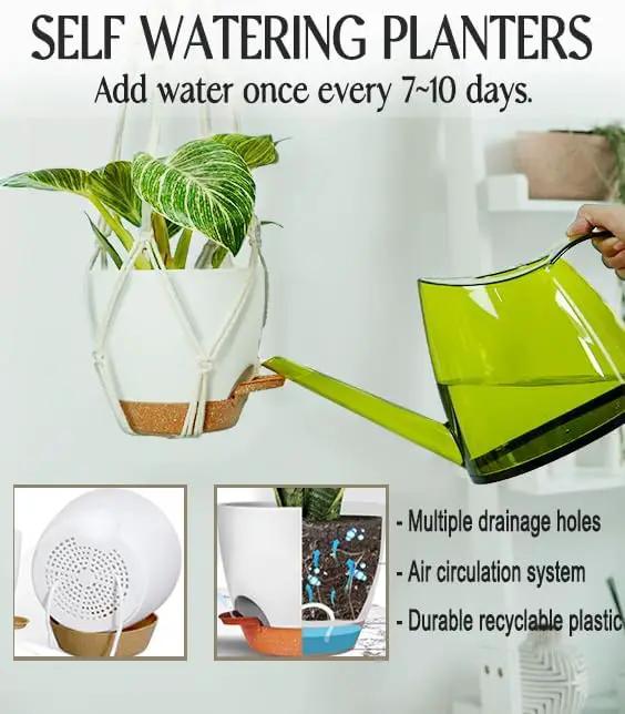 Hanging Planters with Macrame Plant Hangers for Indoor Outdoor Plants 3 Set Self Watering Pots Hanging Baskets Flower Pot Holders 3 Different Size by GreenHaven Gardens