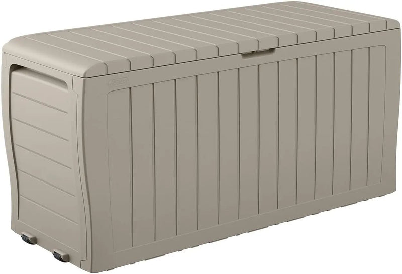 Keter Marvel Plus 71 Gallon Resin Deck Box-Organization and Storage for Patio Furniture Outdoor Cushions, Throw Pillows, Garden Tools and Pool Floats, Beige by GreenHaven Gardens