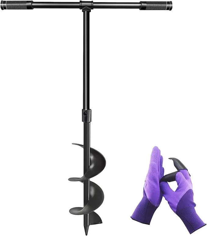 LONGRUN Manual Garden Hole Digging Drill Bit, Hand Drill Auger Post Hole Digger for Planting, Spiral Drill Planter for Bulb, Flower, Tree, Seedlings, Bedding Plants, Umbrella, Fence Holes-6"x 38" by GreenHaven Gardens