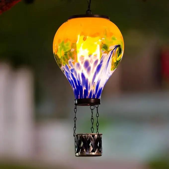 Tie-Dye Style Solar Hot Air Balloon Lantern with Flame, Glass Hot Air Balloon Solar Lantern Waterproof Outdoor Lanterns Decorative Lamp for Patio, Garden, Porch by GreenHaven Gardens