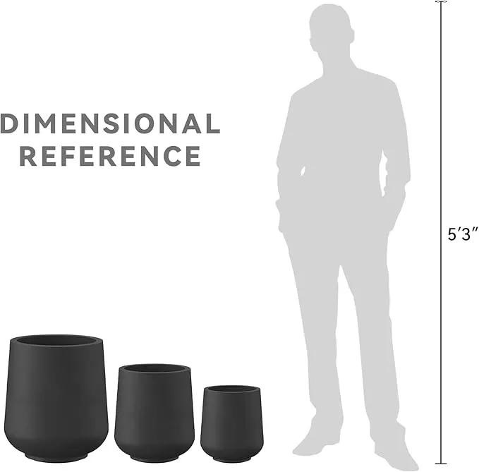 Kante 15.3"+11.6"+8.2" Dia Round Concrete Planter, Large Outdoor Indoor Planter Pots with Drainage Holes and Rubber Plug for Home Garden Patio, Black by GreenHaven Gardens