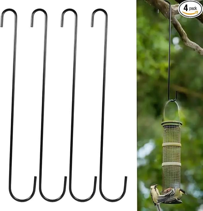 Vindar 4 Pack 16.5 Inches Bird Feeder Hook Extra Large S Hooks Heavy Duty Hooks Hangers for Tree Branch, Bird Feeder, Hummingbirds Feeders, Bird House, Office, Wind Chimes, Lanterns, Gardening Tools by GreenHaven Gardens