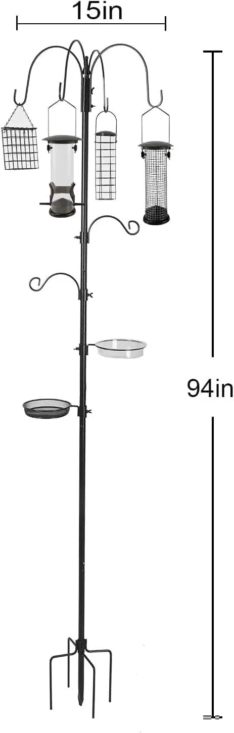 Bird Feeding Station Kit Pole Wild Bird Feeder Hanging Planter Hanger Multi Feeder Hanging with Metal Suet Feeder Bird Bath for Attracting Wild Birds by GreenHaven Gardens