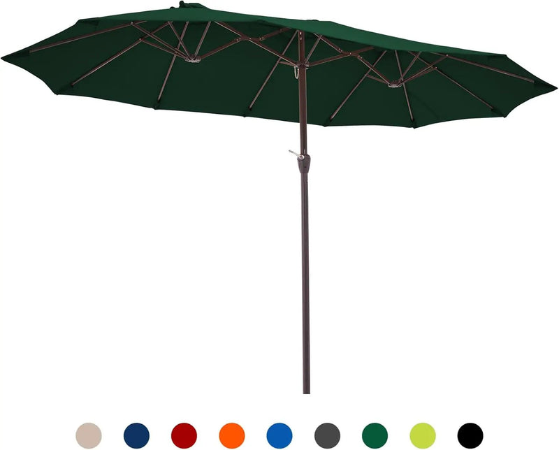JEAREY 15FT Patio Umbrella Large Outdoor Umbrella Extra Double-Sided Market Umbrella with Crank Handle for Garden, Deck, Backyard and Pool, Dark Green by GreenHaven Gardens