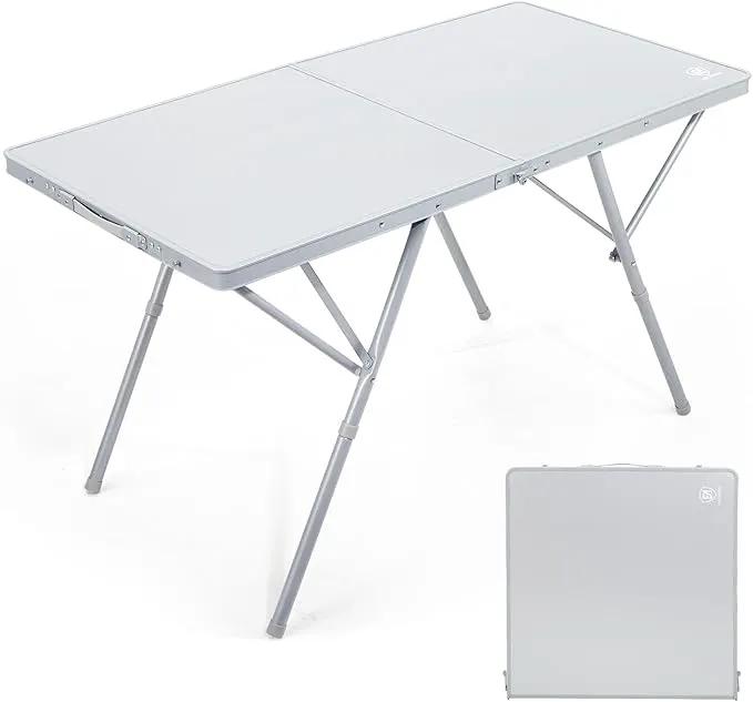 EVER ADVANCED Large Camping Table for 4-6 Person, Portable Folding Aluminum Table with Carrying Handle, Suitable for BBQ, Picnic, Camping and Indoor Use, Support up to 130LBS, Silver by GreenHaven Gardens