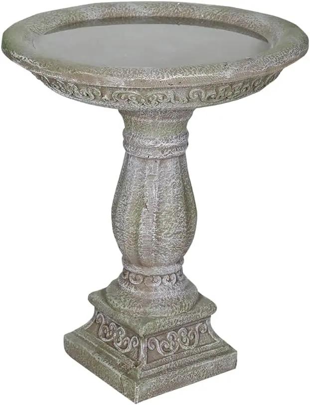SunJet 23.8 Inch High Concrete Bird Bath with Carved Pedestal – Birdbath Sturdy & Elegant Design, Stone-Like Texture, Attracts Birds and Enhances Garden, Patio, Yard, Lawn Decor by GreenHaven Gardens