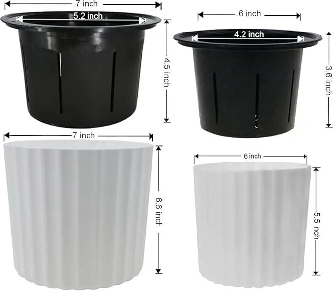 MUZHI Orchid Pot with Slotted Mesh and Holes, Plastic Round Self Watering Planter for Indoor Plants,Flowers,Herbs 3sets and 2sizes, White 7 inch by GreenHaven Gardens