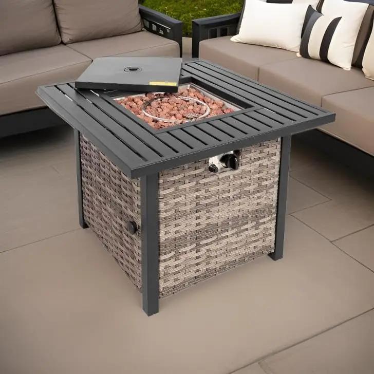 Basel Propane Fire Pit Table 30” Outdoor Firepit 50,000 BTU Firepits for Outside with Lava Rocks and Removable Lid Metal Fire Pit Outdoor Fireplace Propane Fire Pits for Outside CSA Certified by GreenHaven Gardens