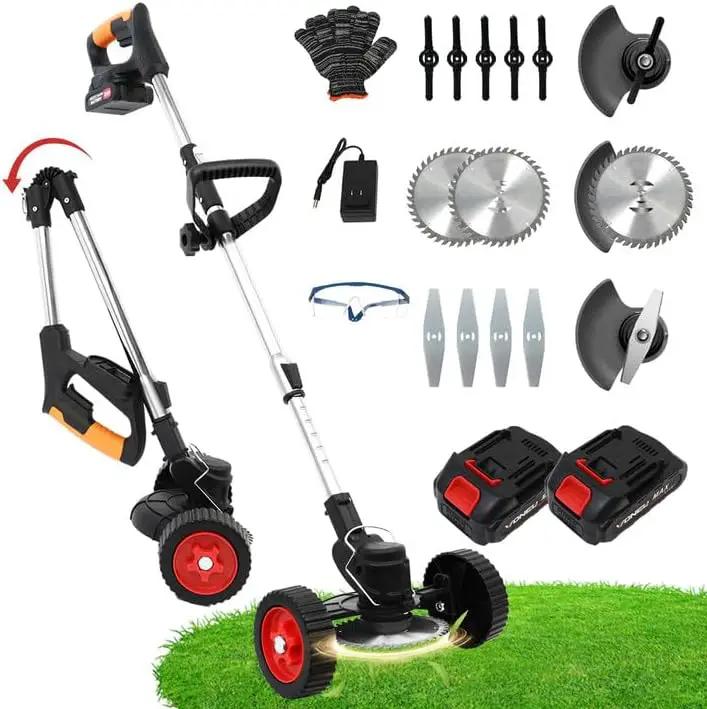 ALSO GO 24V Electric Weed Wacker Grass Trimmer with 2 pcs Batteries & Fast Charger, 3 in 1 Stringless Lightweight Brush Cutter/Edger/Mower with 3 Types Blade & Wheels for Garden and Yard Lawn by GreenHaven Gardens