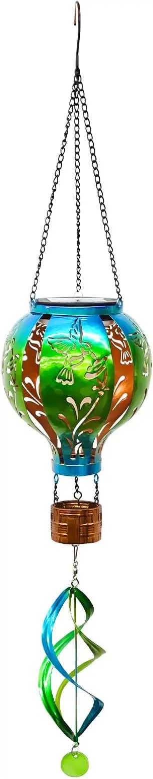 Hot Air Balloon Solar Lantern Hummingbird Wind Spinners with Flickering Flame Light Hanging Solar Lantern Outdoor Waterproof Decorations for Outside Patio Garden Yard by GreenHaven Gardens