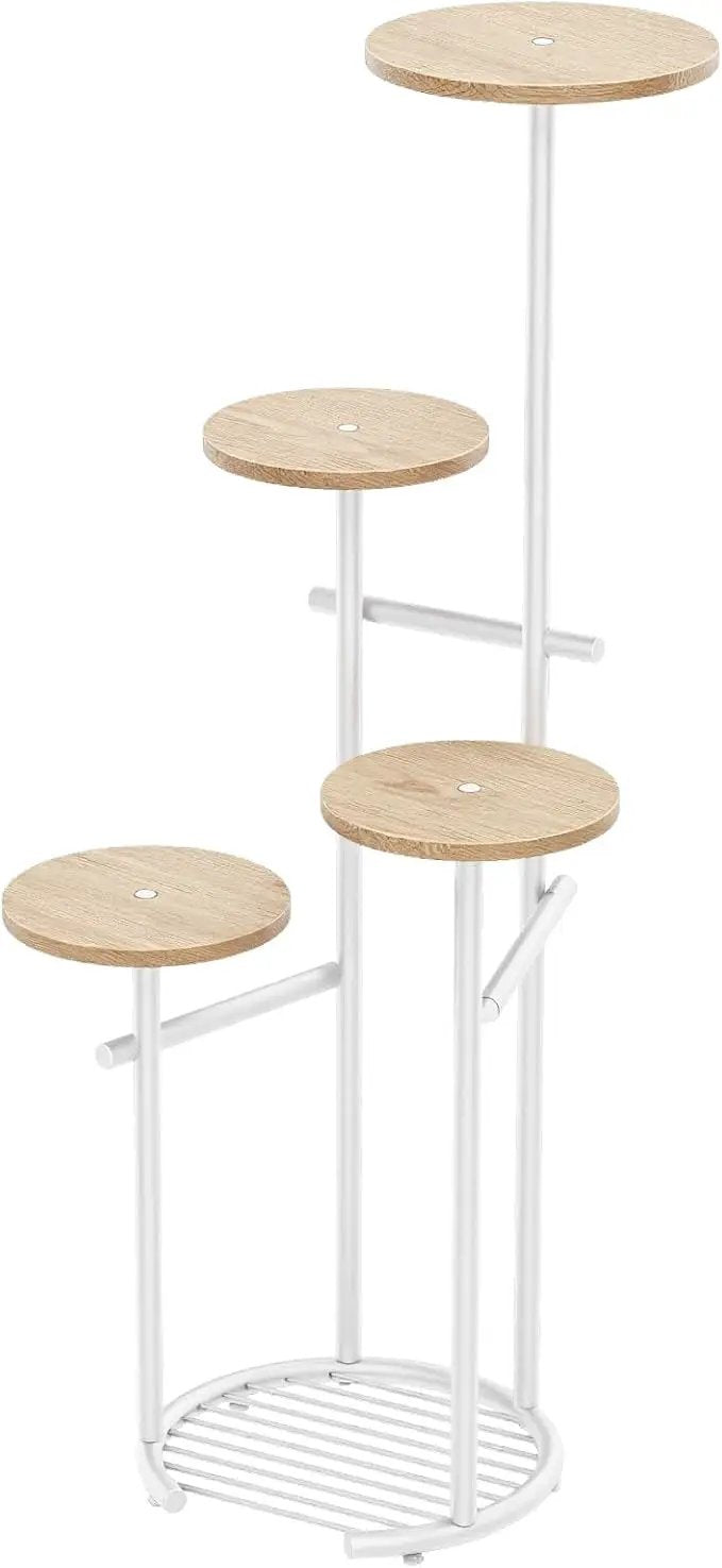 TOSKING 5 Tier Metal Plant Stand Indoor， Plant Shelf, Corner Shelf Flower Pot Stand for Outdoor Plant Stand for Living Room Balcony Garden Patio Bedroom (White and Wood, 42in) by GreenHaven Gardens