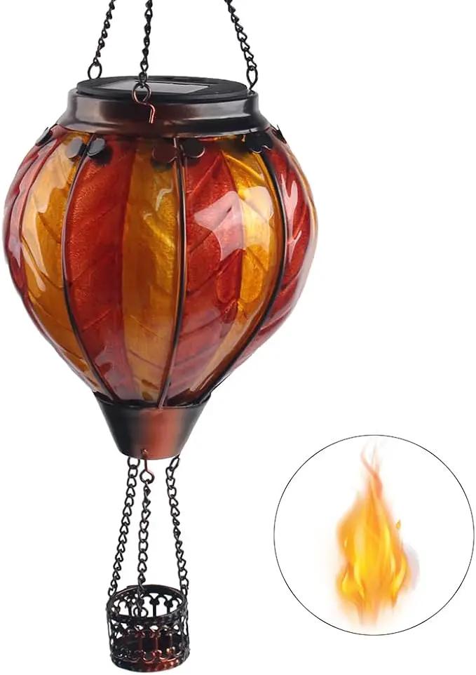 Hot Air Balloon Solar Lantern with Flickering Flame Hanging Solar Lanterns Outdoor Lights Waterproof Lanterns Decorative Garden Patio Yard Party Decor Orange and Red by GreenHaven Gardens