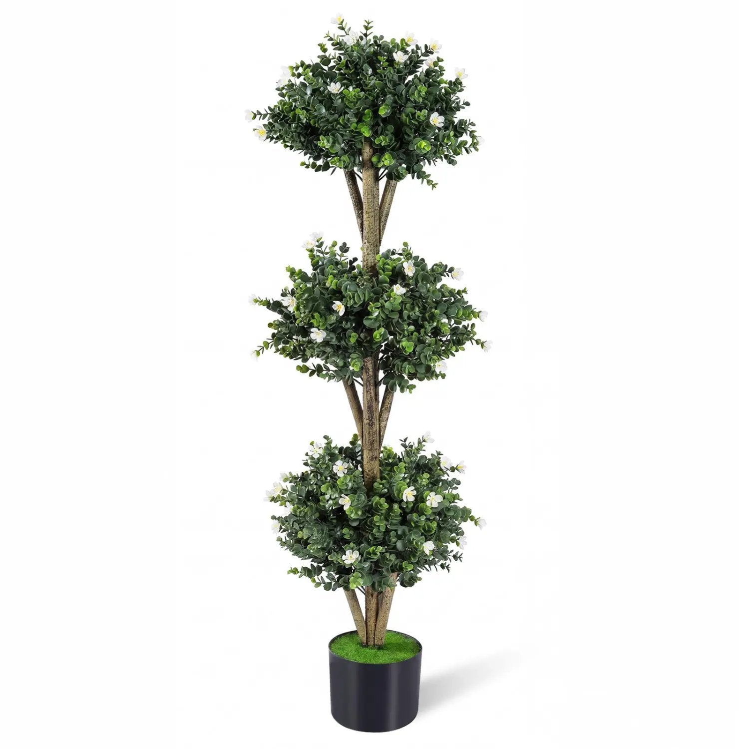 51" Artificial Triple Ball Boxwood Topiary Tree with 59 Blossoms by DirectDeals