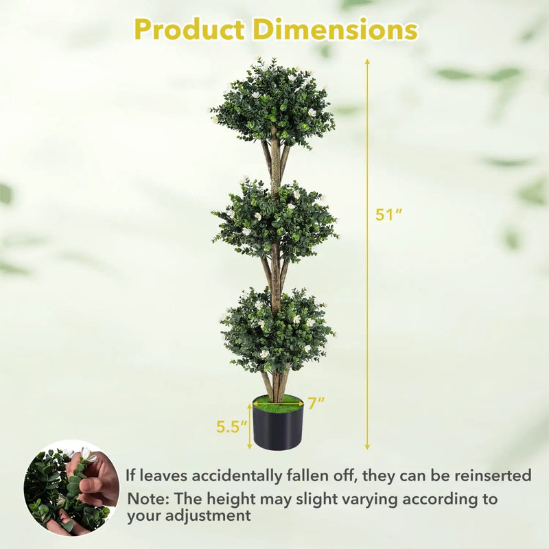 51" Artificial Triple Ball Boxwood Topiary Tree with 59 Blossoms by DirectDeals