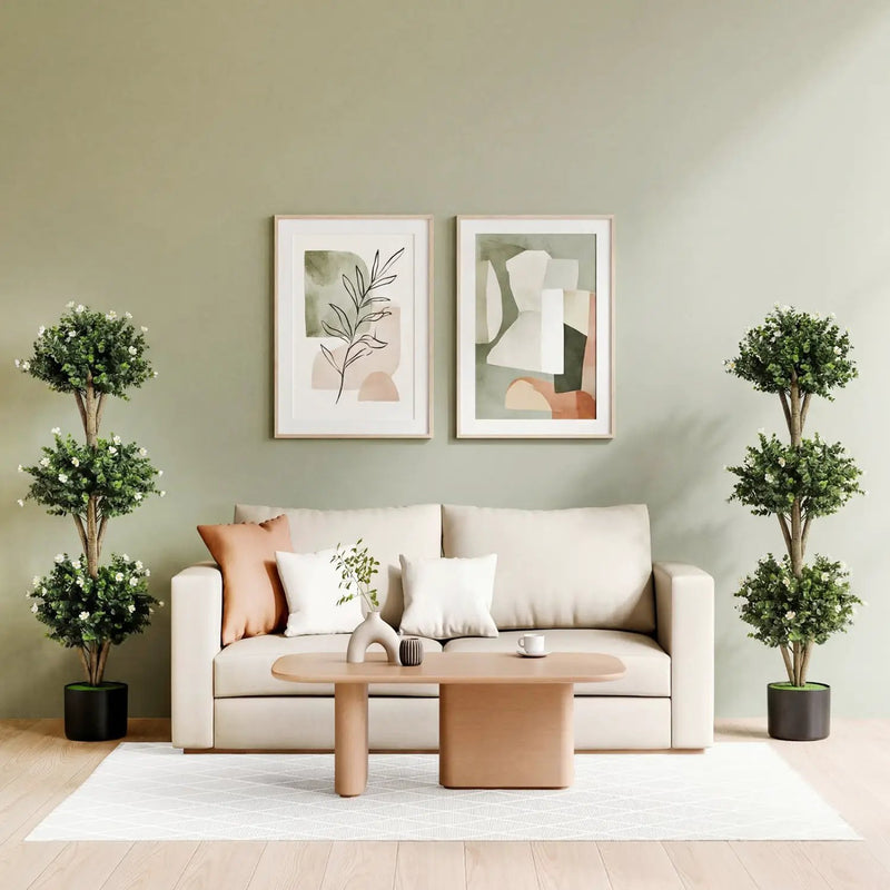 51" Artificial Triple Ball Boxwood Topiary Tree with 59 Blossoms by DirectDeals