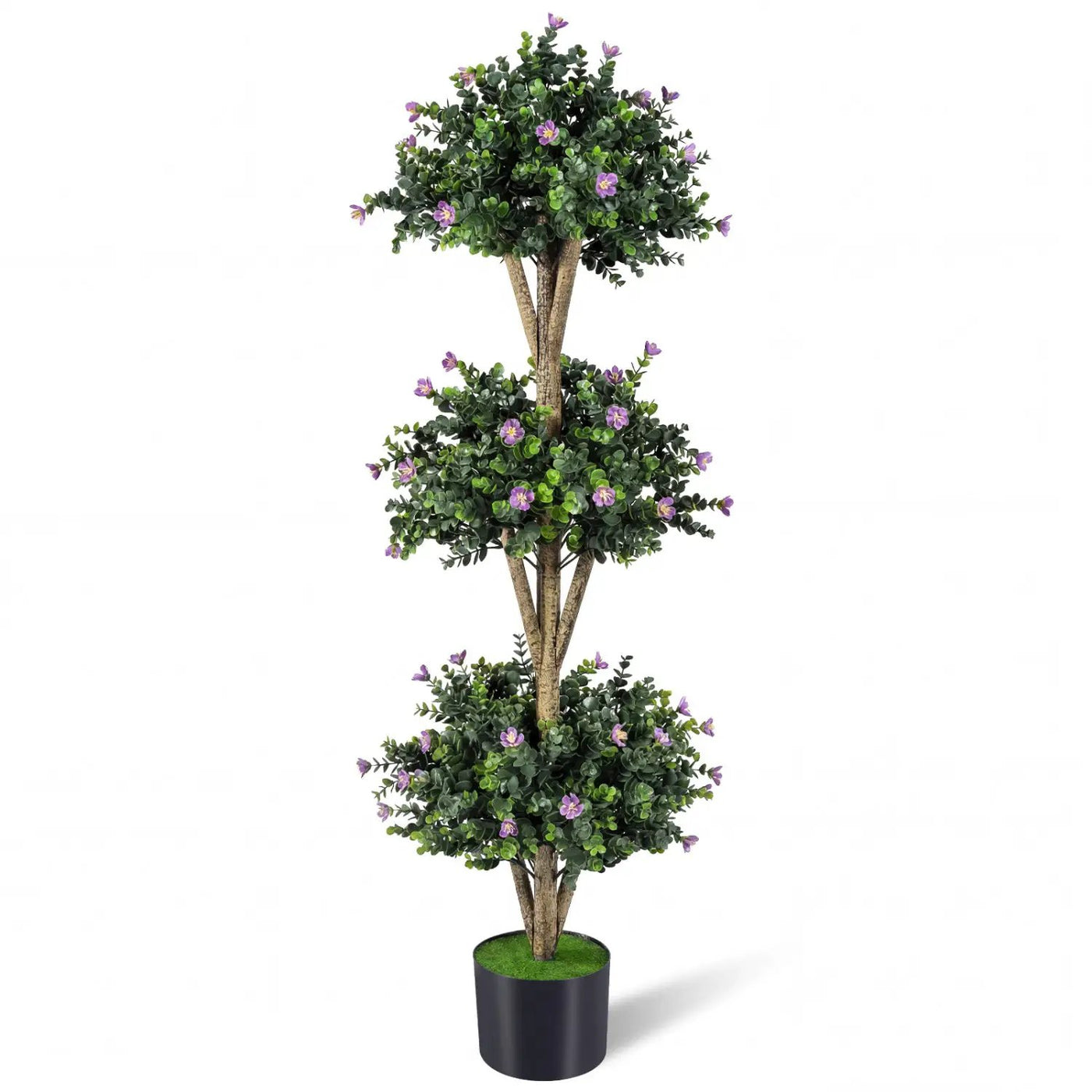 51" Artificial Triple Ball Boxwood Topiary Tree with 59 Blossoms by DirectDeals